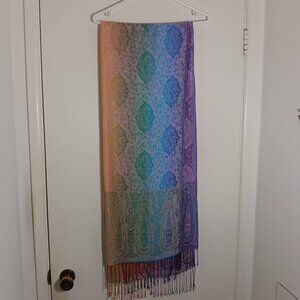 Multicolor  pashmina style paisley fringe scarf shawl wrap